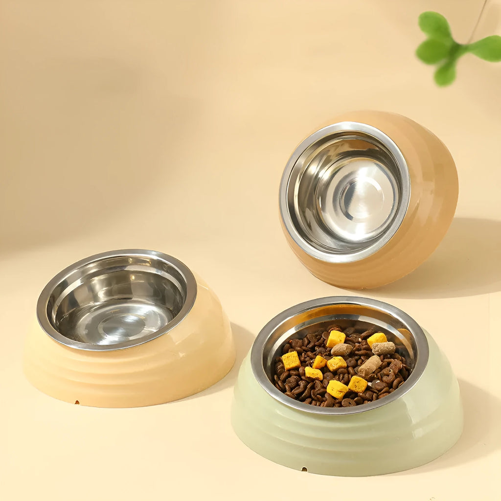 Stainless steel cat bowl with plastic coating in beige colour