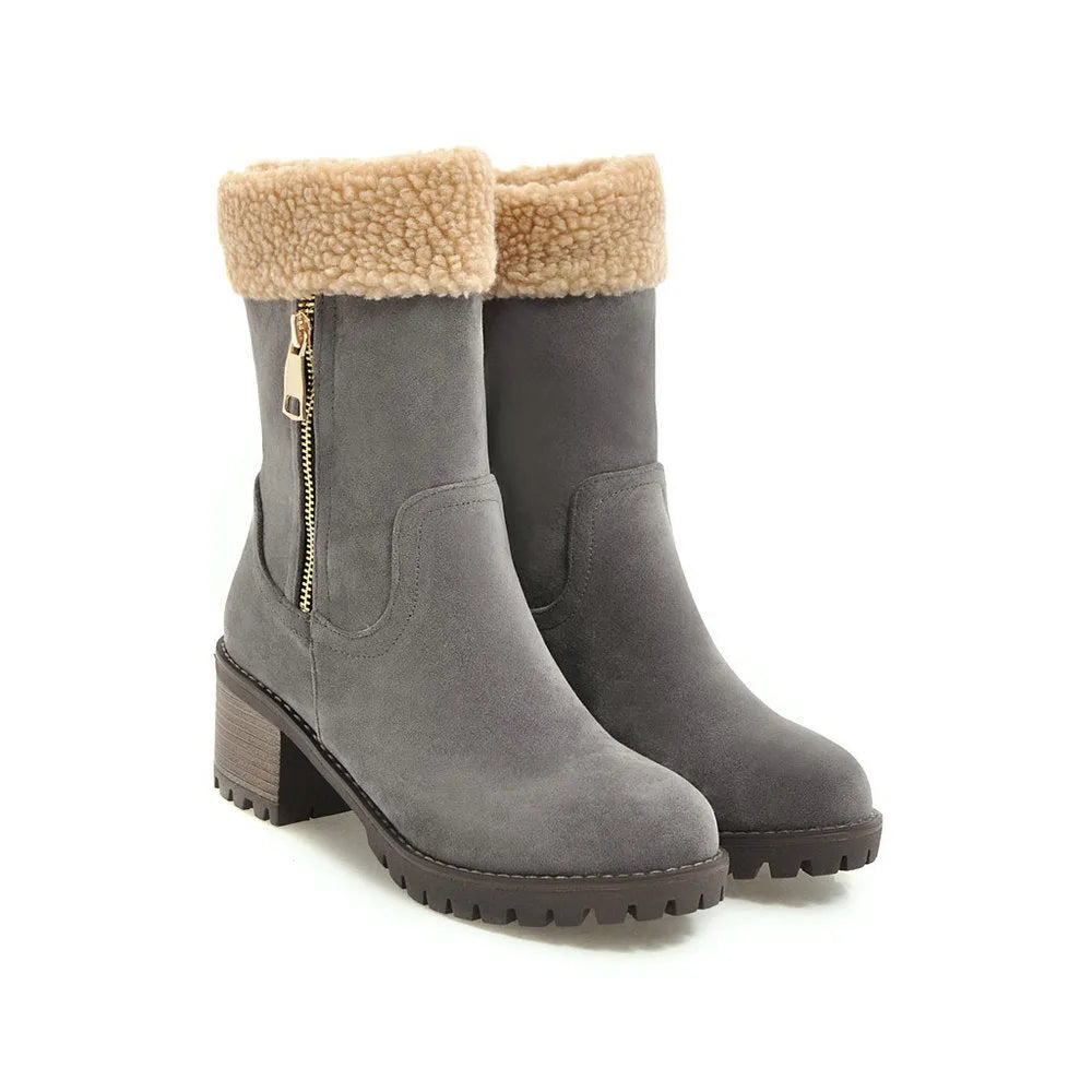 Snow boots with plush lining and rubber insole in black, grey, green, or orange colours