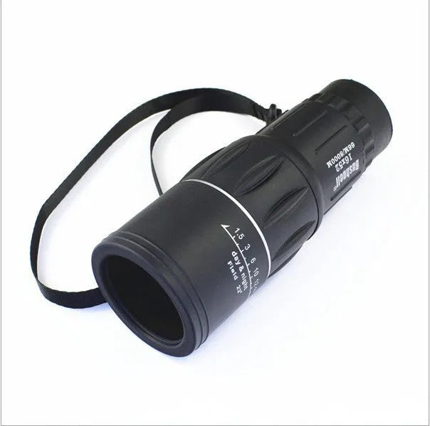 Black 16x52 monocular telescope with 52mm objective lens and roof prism design