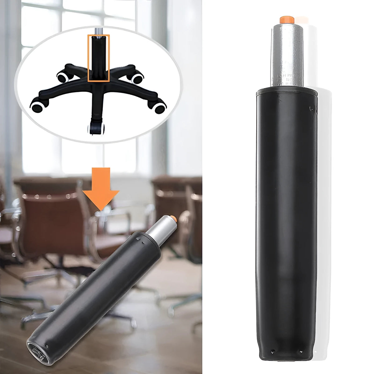 Gas spring lift chair assembly unit in black and electroplated finish options