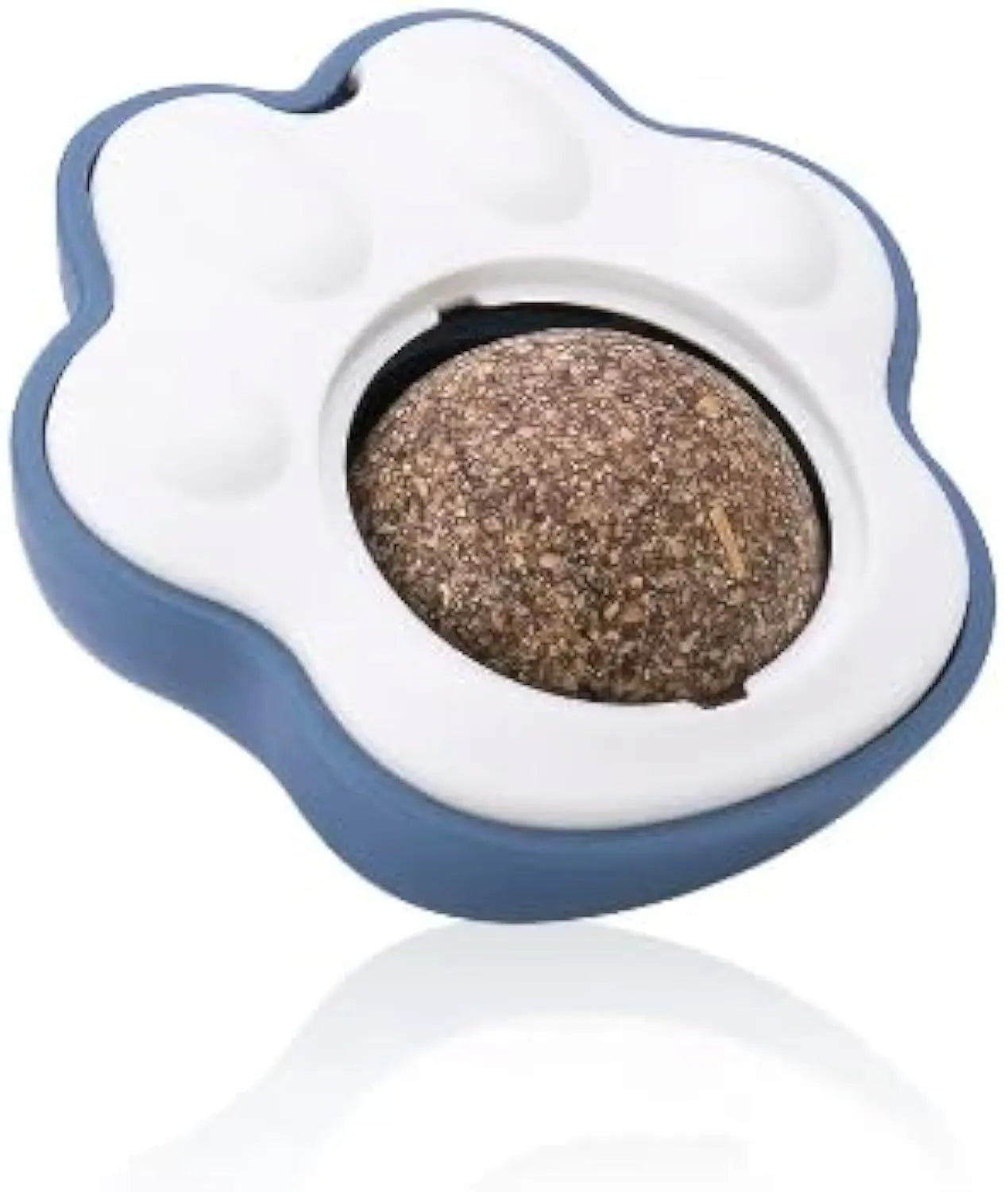 Blue catnip ball with edible vine surface for dental chewing, wall-mounted cat toy