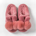 Women's fluffy bunny slippers made from rabbit fur in high-top style with floral pattern