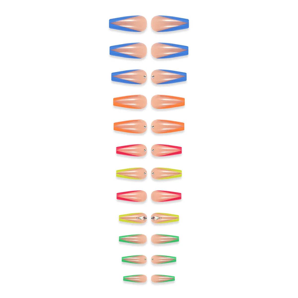 Detachable nail tip set in BKS3037 diamond colour French with cartoon, love, and cross heart patterns, shown with jelly glue and filing strip.