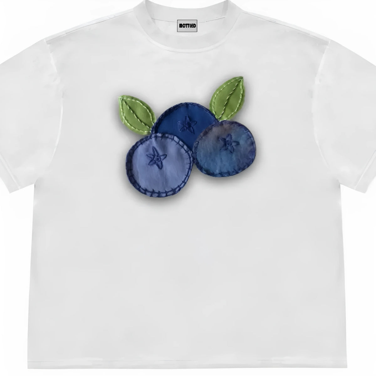 Blueberry fabric patchwork t-shirt with cute fruit pattern in loose fit ice oxygen cotton