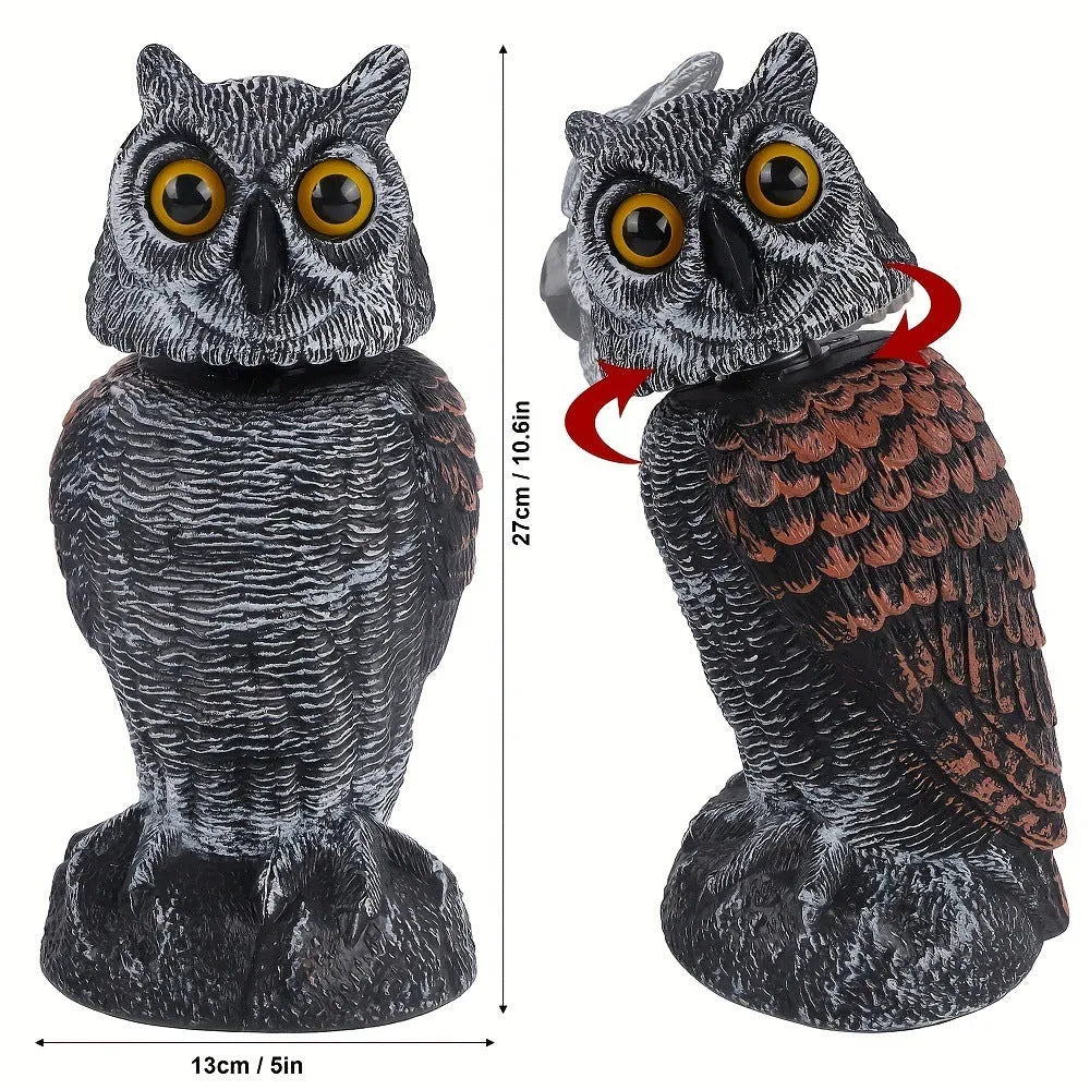 Artificial owl scarecrow bird deterrent ornament made from PE material with realistic casting details
