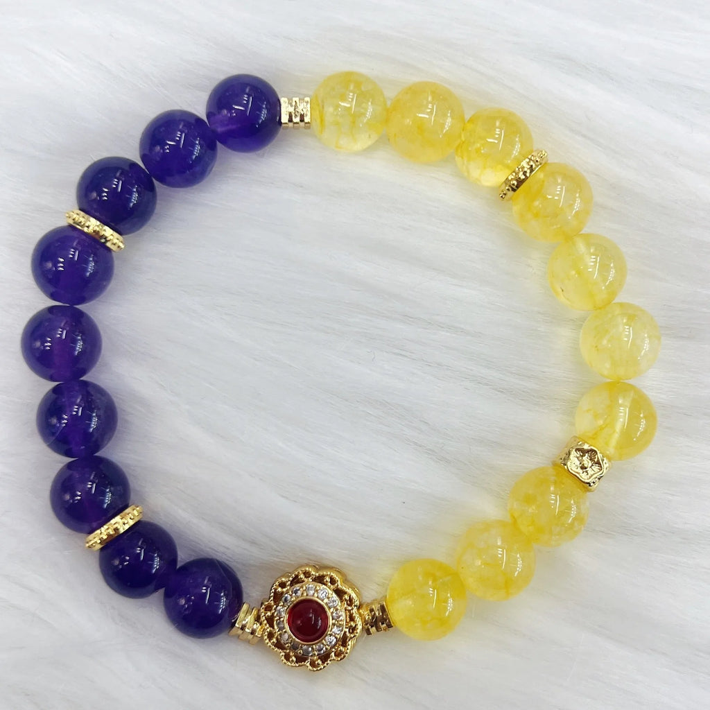 Handmade yellow and purple crystal bracelet for women with manual processing