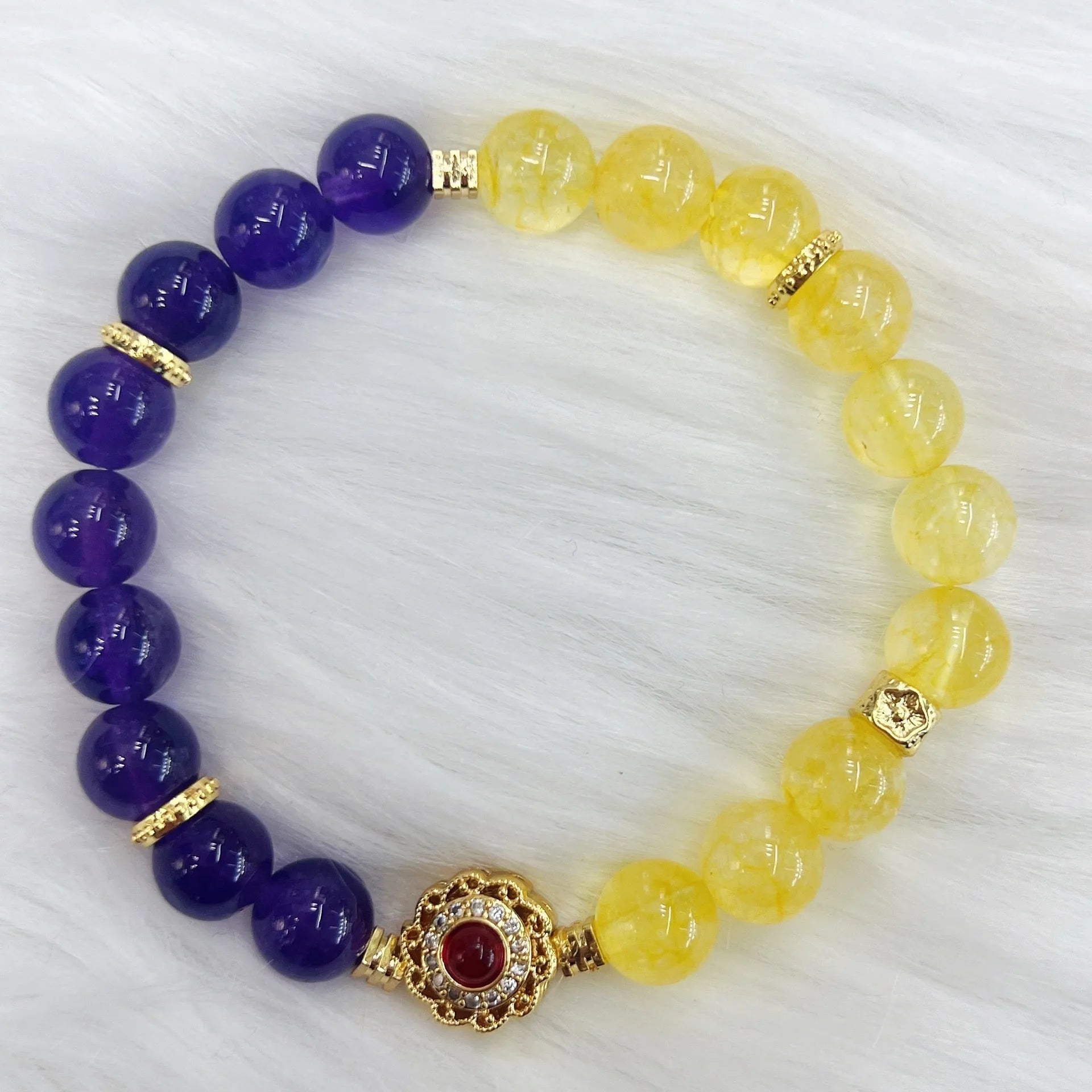 Handmade yellow and purple crystal bracelet for women with manual processing
