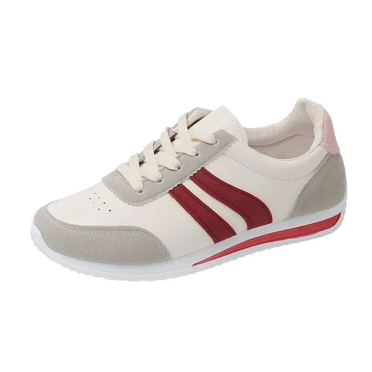 Blue and red lace-up running sneakers with PU mesh upper and flat rubber soles