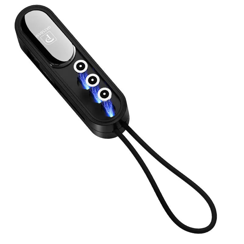 Black magnetic three-in-one USB phone charging cable showing magnetic connector and 40 cm length.