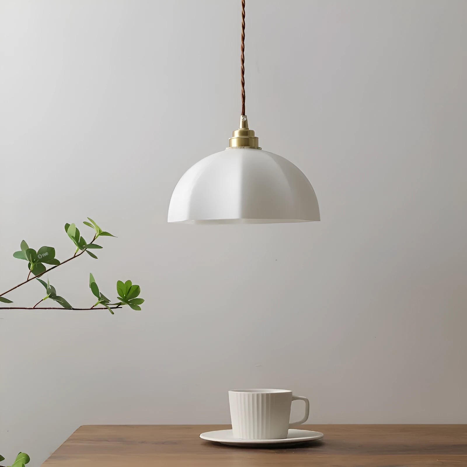 Small indoor brass droplight with copper and glass construction in Chinese style for bedside or study