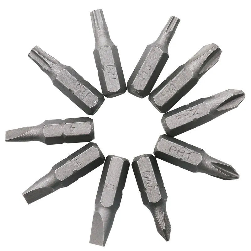 45# steel L-type double-headed socket wrench with 10 screwdriver bits arranged beside it