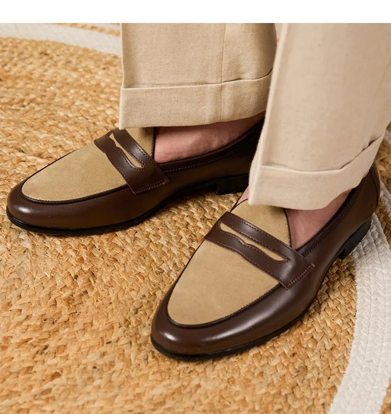 Coffee grey Belgian loafers with suede leather and slip-on design