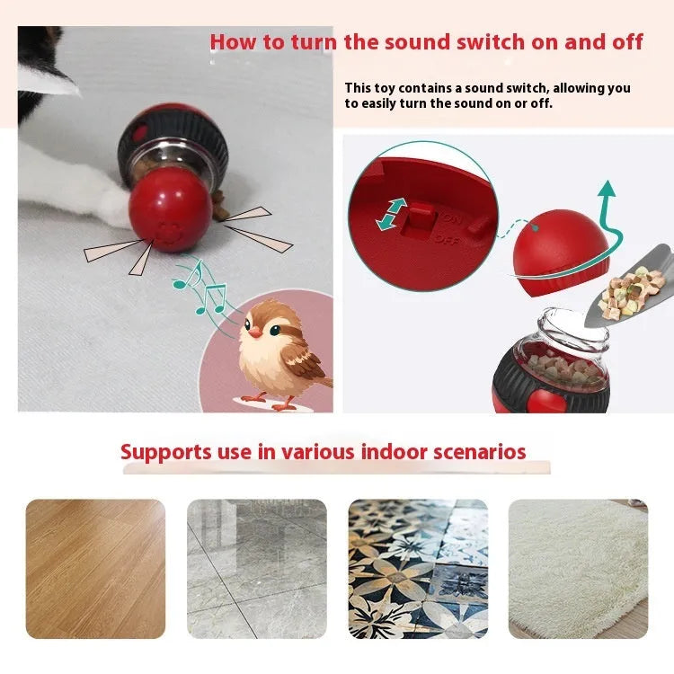 Rotating plastic cat toy ball with sound and food dispensing features in super ball colour