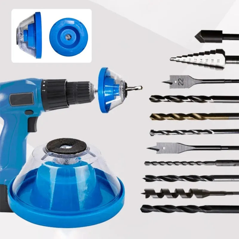 Blue bowl-shaped electric drill dust stopper accessory with sponge ring, dimensions 88mm x 50mm x 44mm