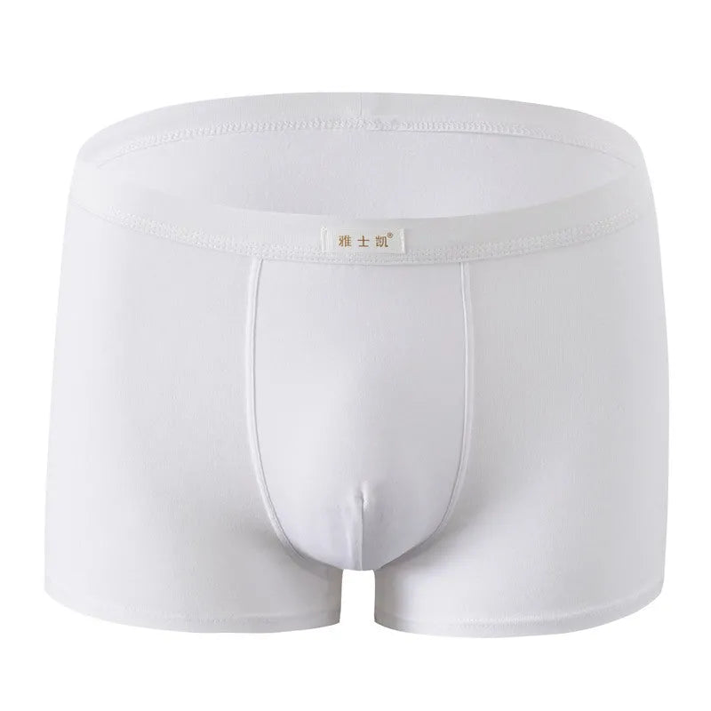 Men's white cotton boxer shorts, mid waist, plain design, U convex front, sizes L to 5XL