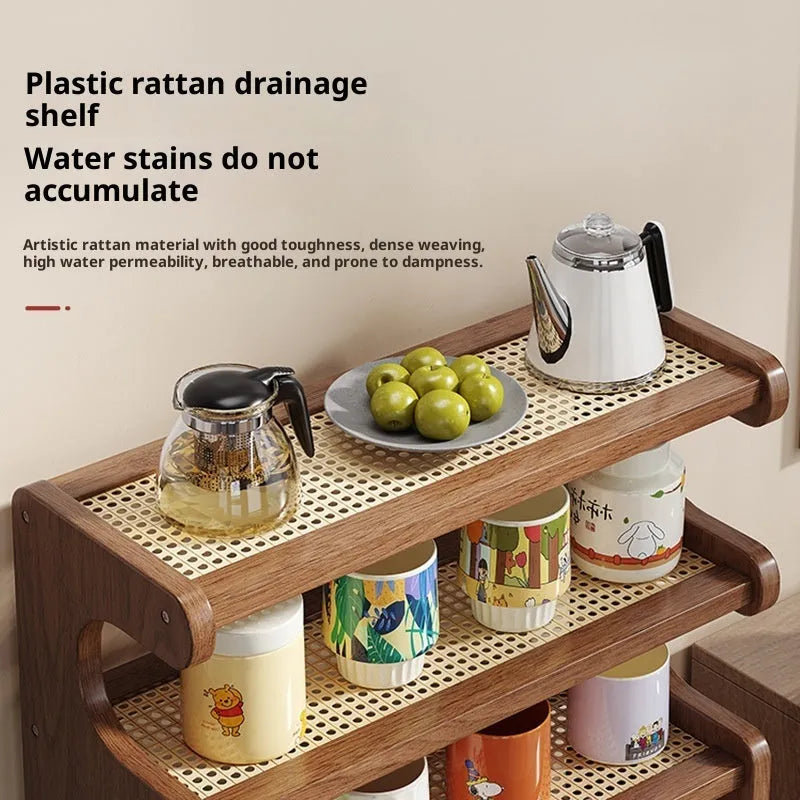 4-layer bamboo density plate storage rack in 46 style with arc cup holder for desktop or countertop use