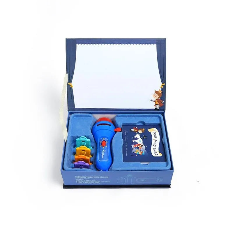 SmartKids storybook projector torch with four discs projecting fairy tale images on a wall