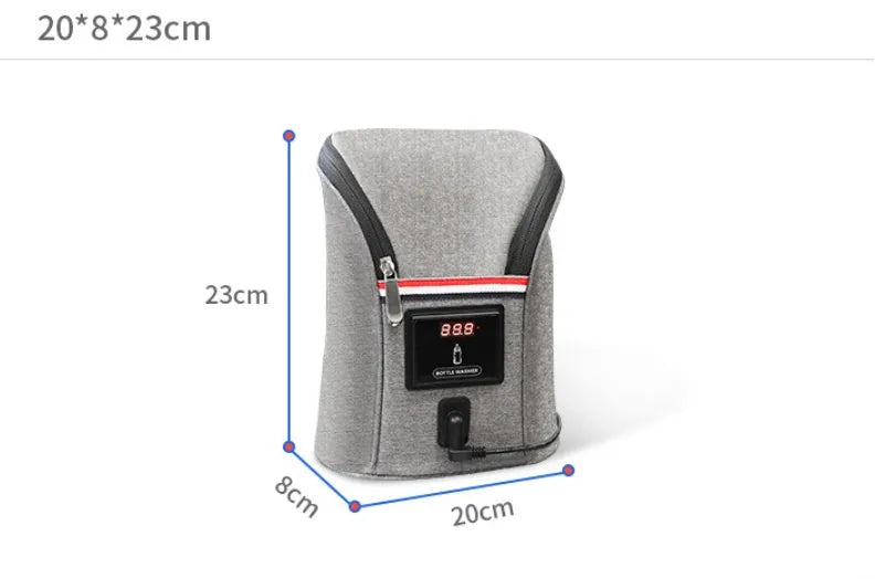 Grey portable car USB baby bottle warmer with digital display and hanging buckle for travel