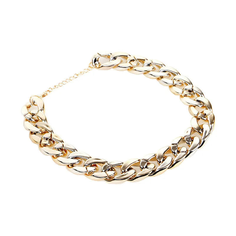 Gold colour chain dog collar with geometric design and adjustable buckle for small to medium sized pets