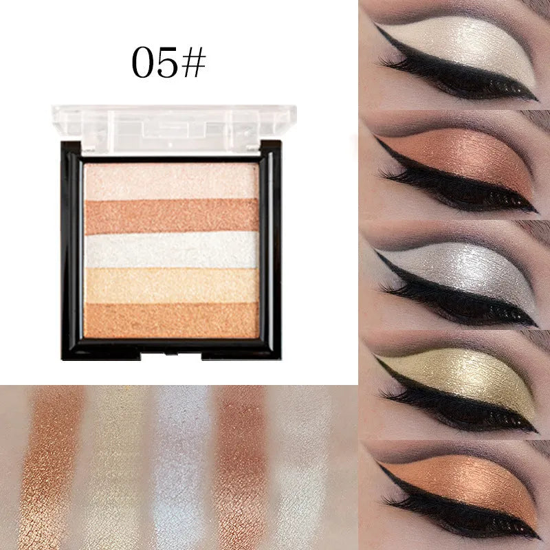 Highlight eye shadow plate with six colour options for natural contouring and brightening effects