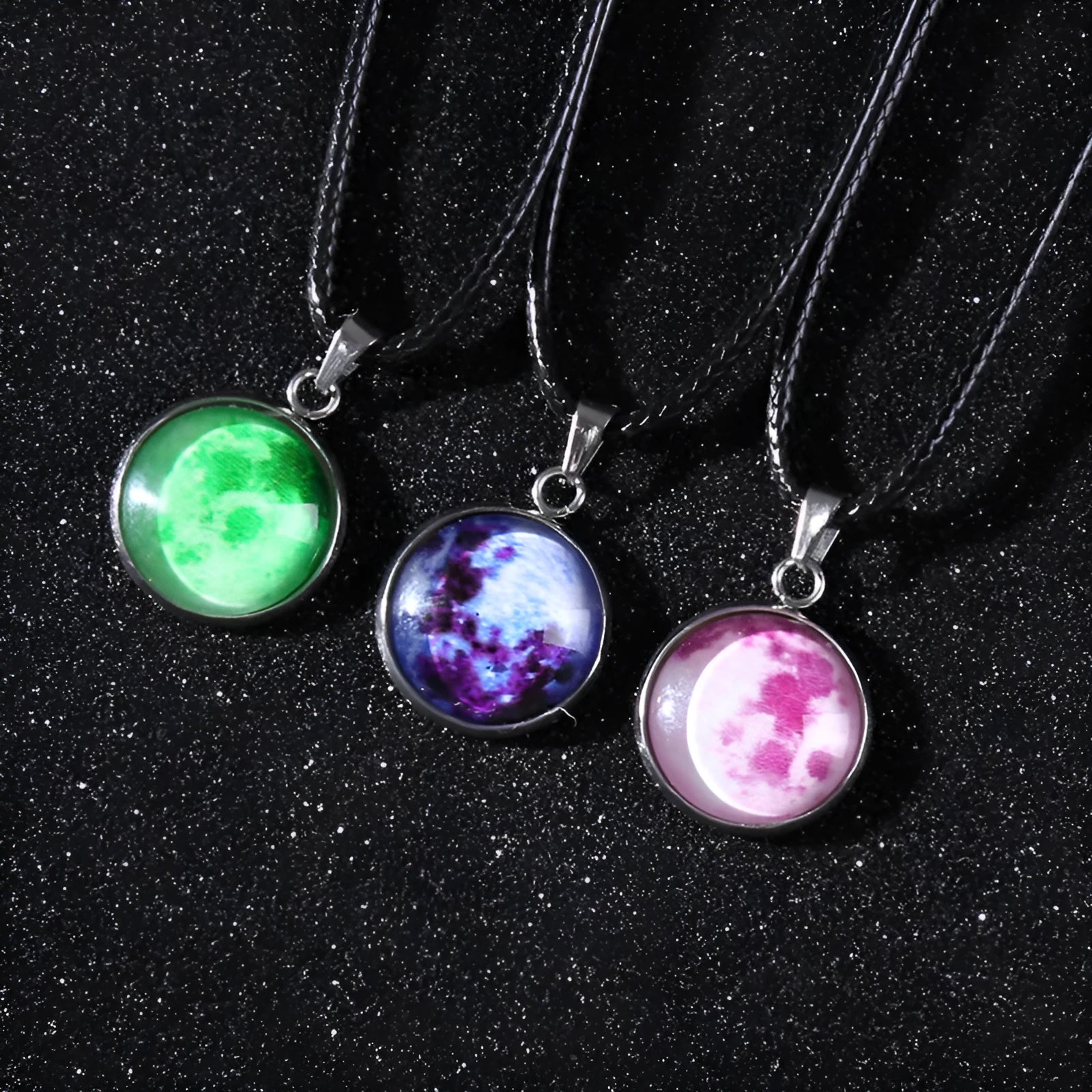 Christmas moon night sky luminous pendant necklace with glass constellation design on alloy chain