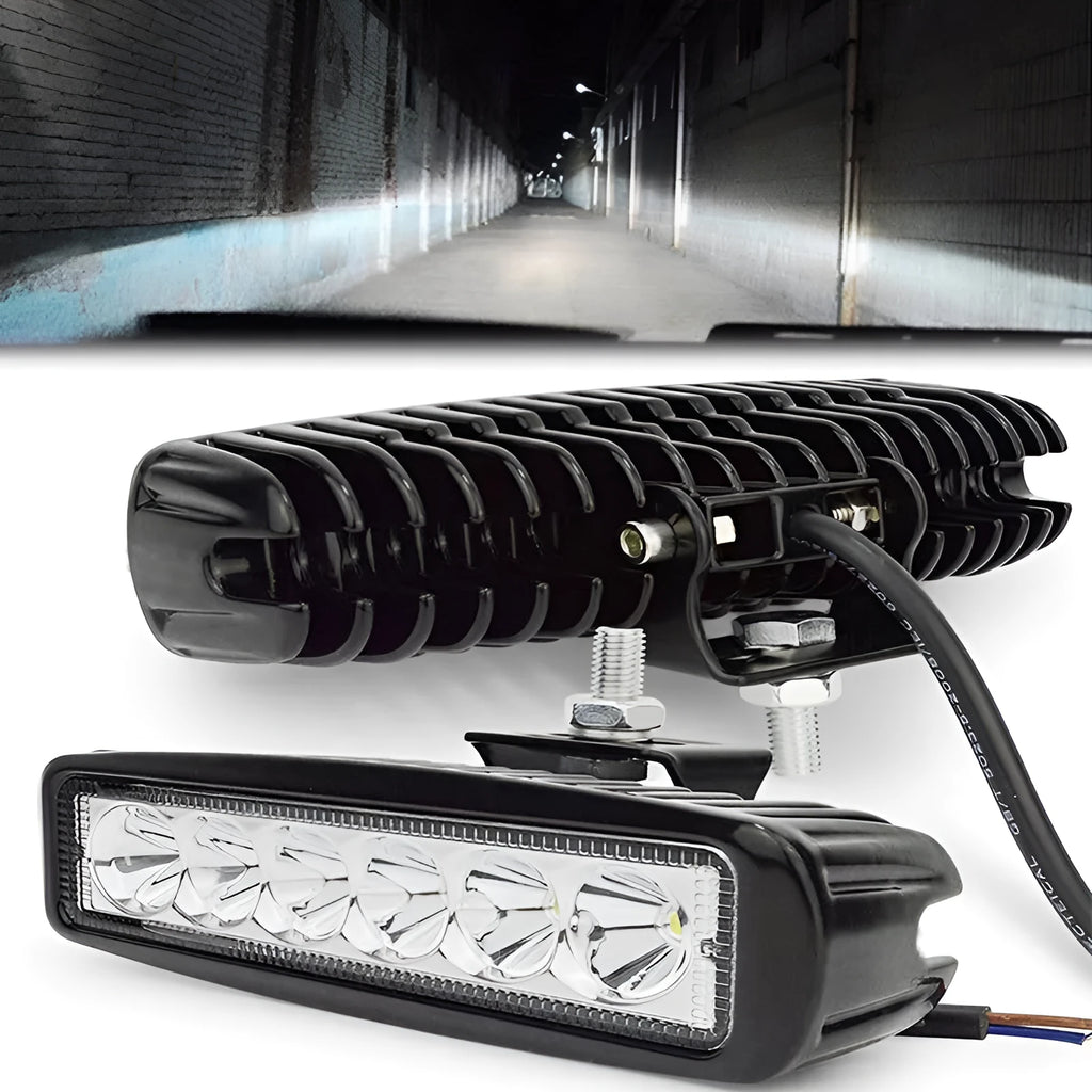 Black automotive auxiliary LED light with die-cast aluminium housing and bracket mounting