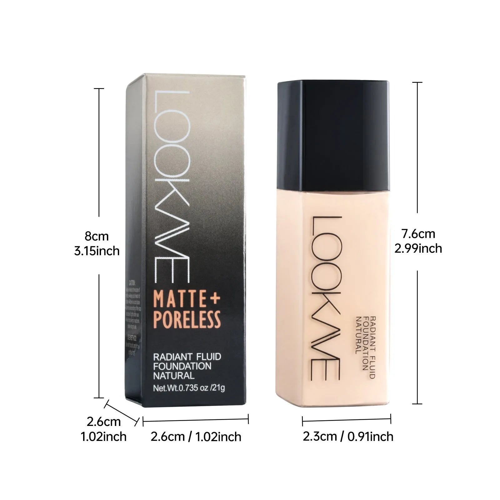 LOOKAVE matte liquid foundation bottle in Ivory White shade with 21c net content