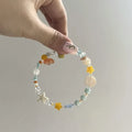 Orange seaside alloy bracelet with diamond charm and round beads for women's summer wear