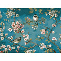 Blue abstract floral digital oil painting with birds on 40x50cm linen canvas