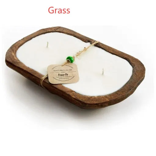 Wooden basin aromatherapy candle with three wicks and soy wax in retro lavender style
