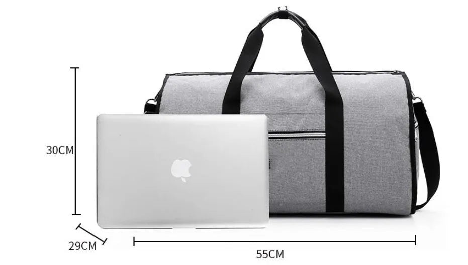 Cylinder-shaped travel bag in red, light grey, blue, or black with a zipper opening and Oxford cloth material.