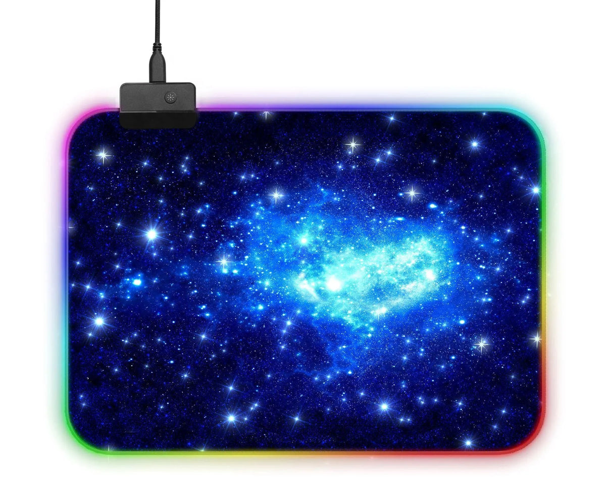RGB gaming mouse pad with Jiaji cloth surface, anti-slip rubber base, and four-side LED lighting in 800x300mm size.