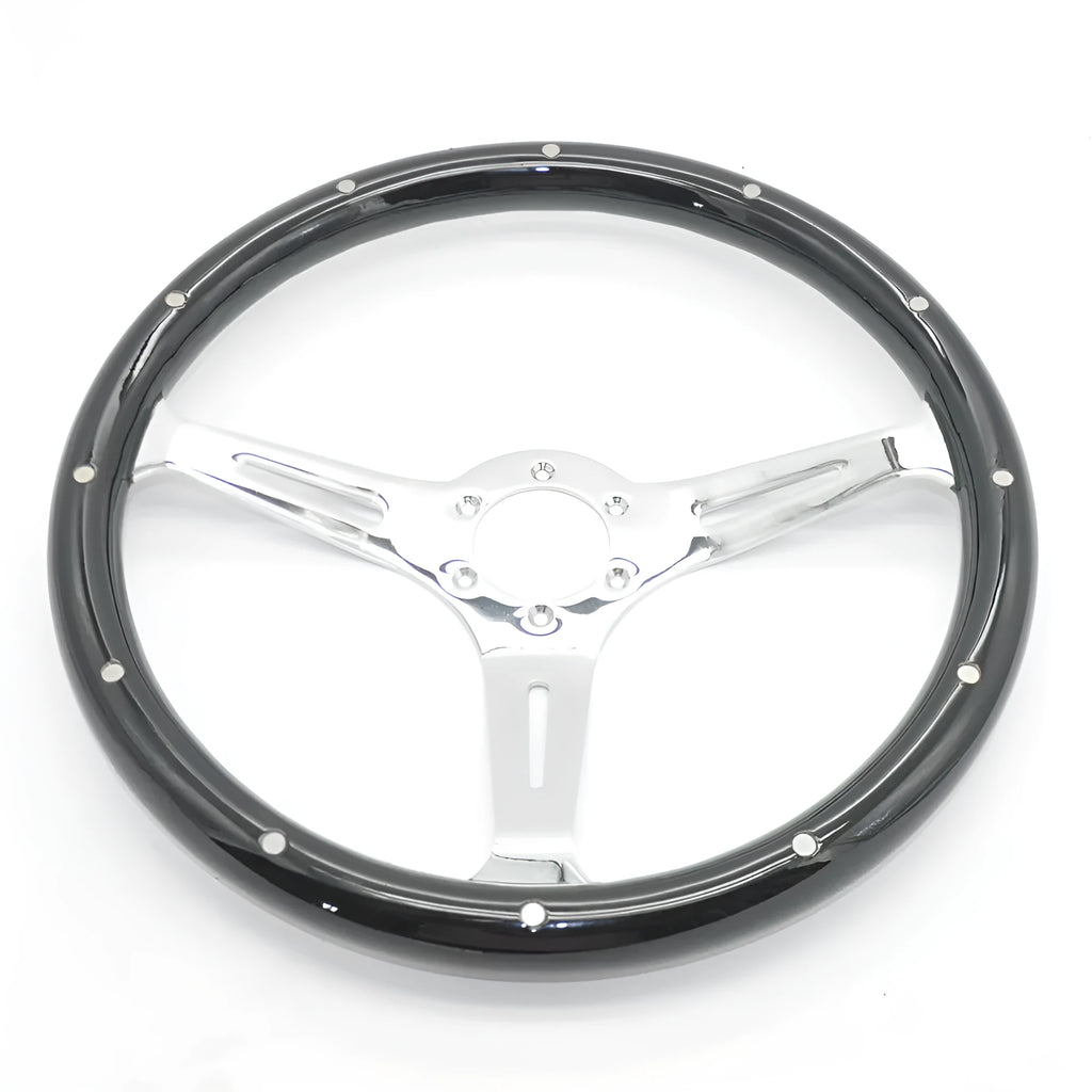Black wood grain classic car steering wheel with 15 inch diameter and 6 hole pattern