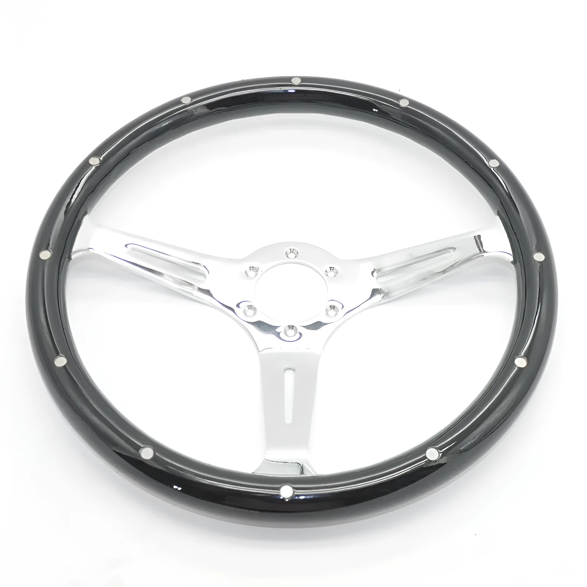 Black wood grain classic car steering wheel with 15 inch diameter and 6 hole pattern