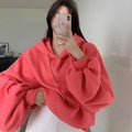 Women's watermelon red mulberry silk hooded sweater with sleeveless loose pullover design