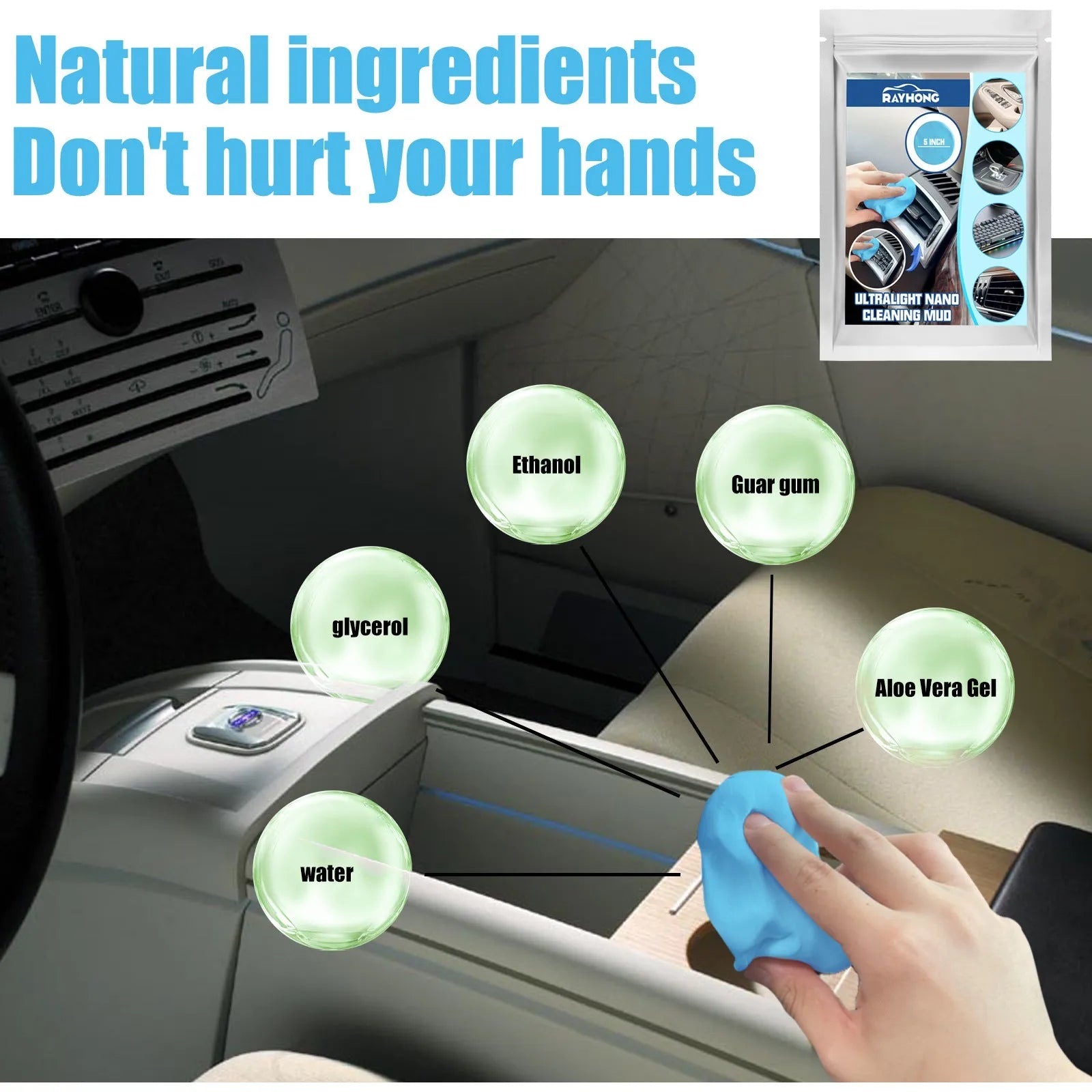 Car interior gap cleaning mud for dust removal from vehicle crevices and household electronics.