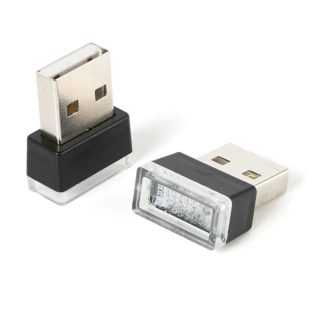 USB car LED night light in white, blue, ice blue, pink purple, red, green, or yellow, PC and LED, 5V 0.034W.