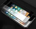 3D carbon fibre soft edge tempered glass screen protector for iPhone, showing black and white colour options.
