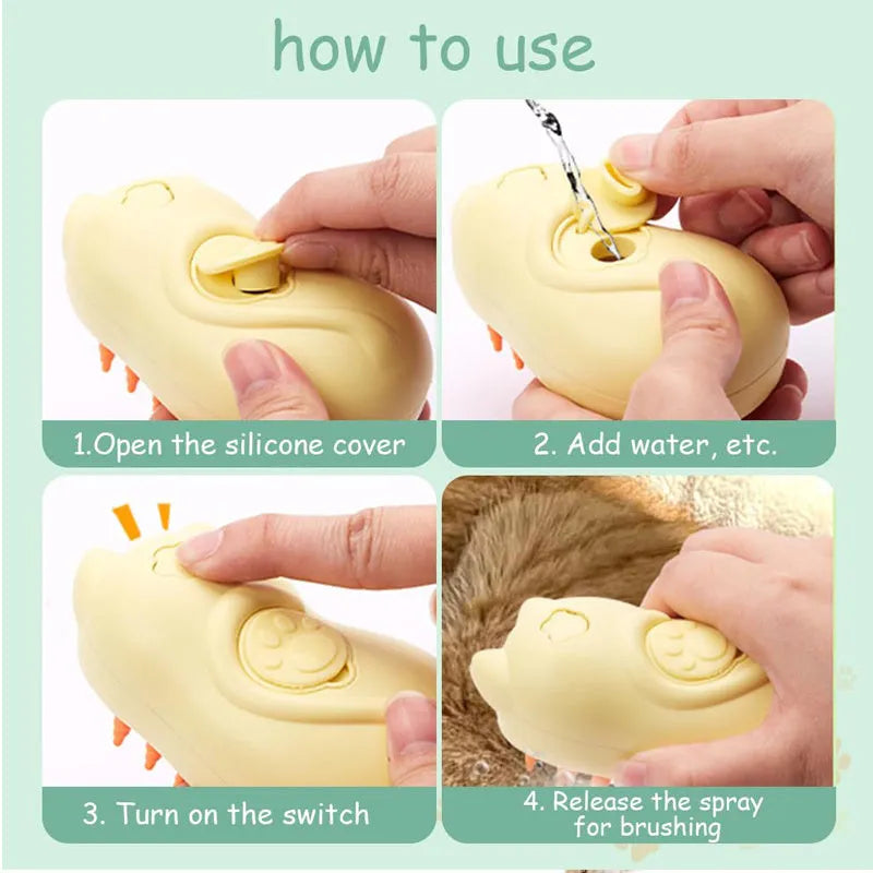 3-in-1 steamy cat brush self-cleaning comb for removing loose hair from cats and dogs