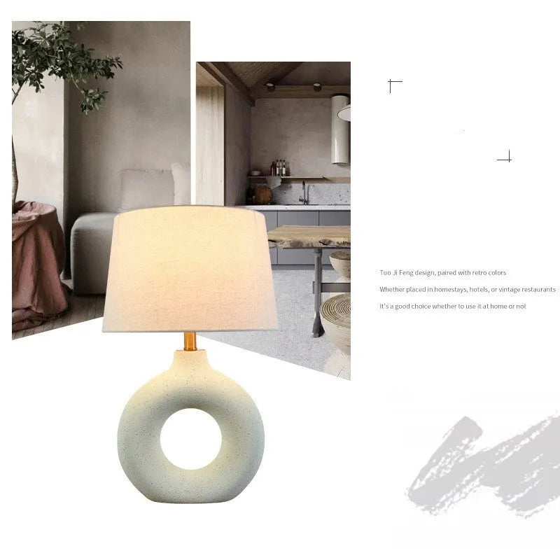 Japanese style pottery pot table lamp in white or black, small size 52cm tall with button switch