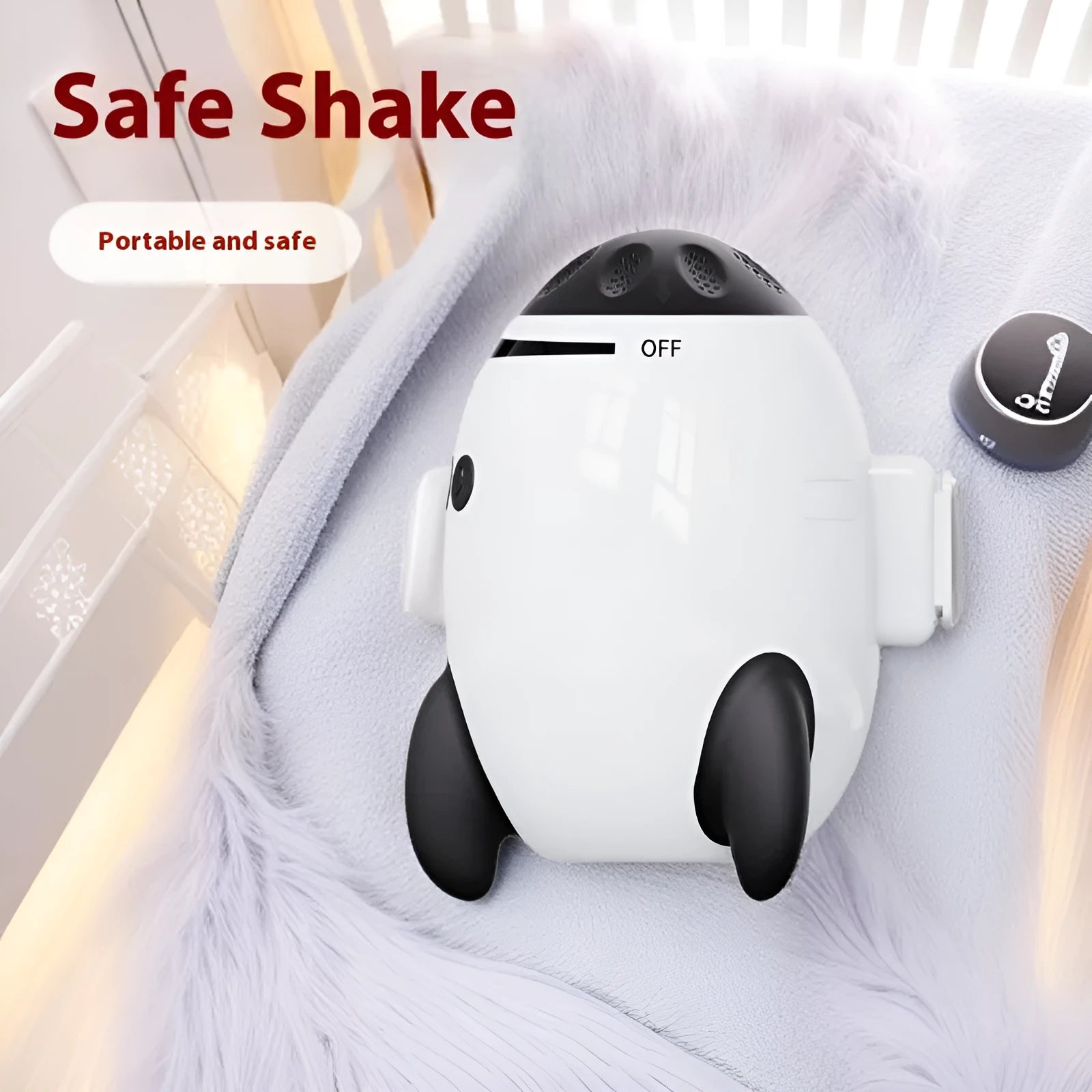 White portable baby stroller shaking device with Bluetooth connectivity for infant sleep assistance