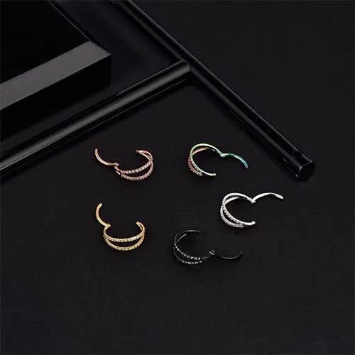G23 titanium alloy lip nose ear rings with zircon diamond treatment in gold or steel colour
