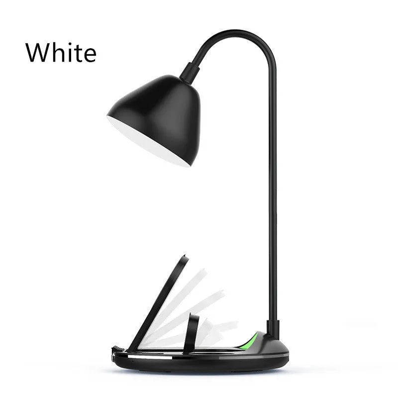 Folding magnetic wireless charger in black or white showing unfolded charging position