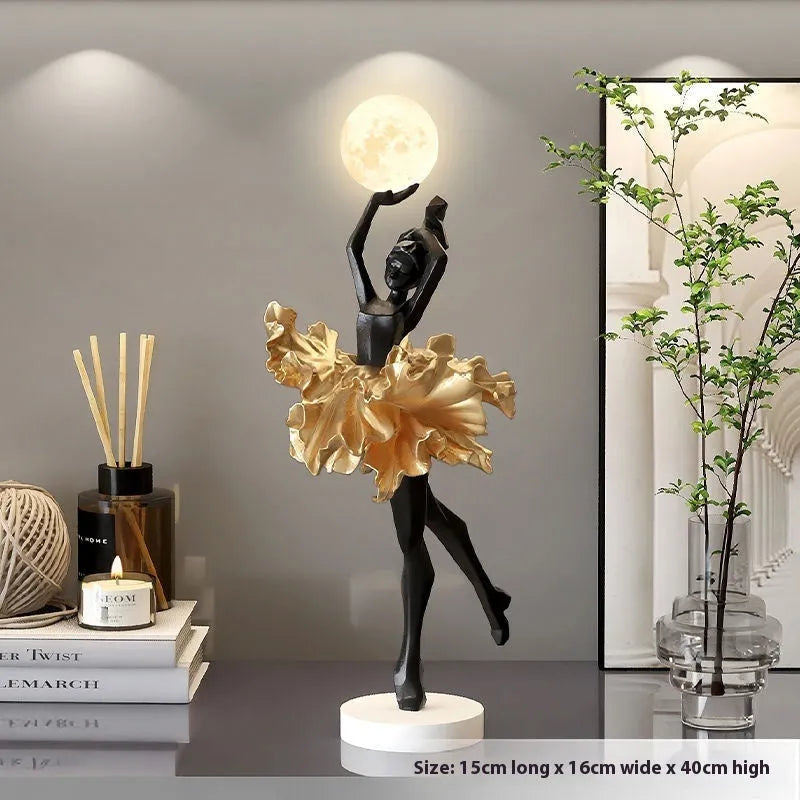 Art girl atmosphere small resin night lamp in black gold colour with USB charging cable