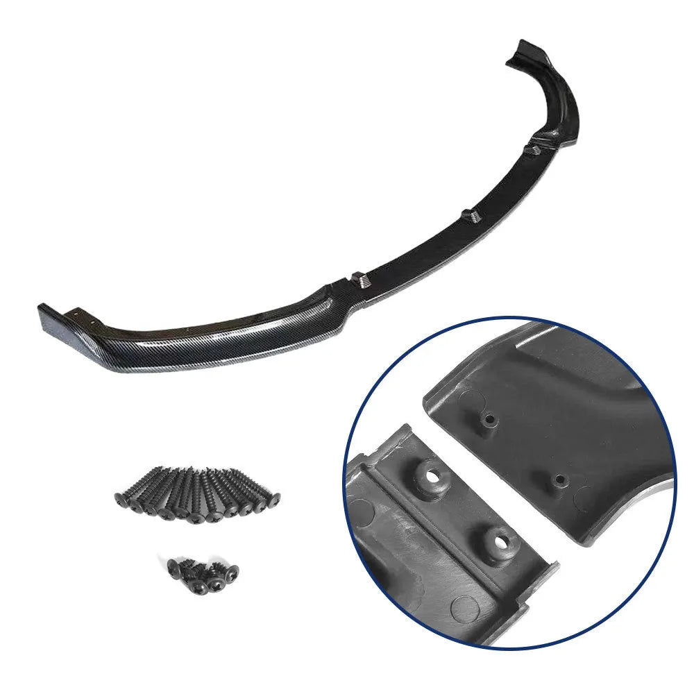 Bright black PP front bumper lip spoiler for BMW 3 Series F30 F35 models on a car.