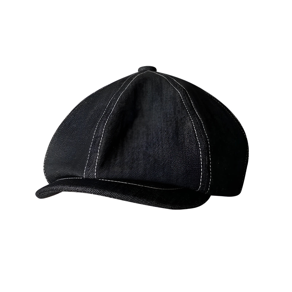 Black cotton retro beret with octagonal silhouette shown on model, unisex adult design