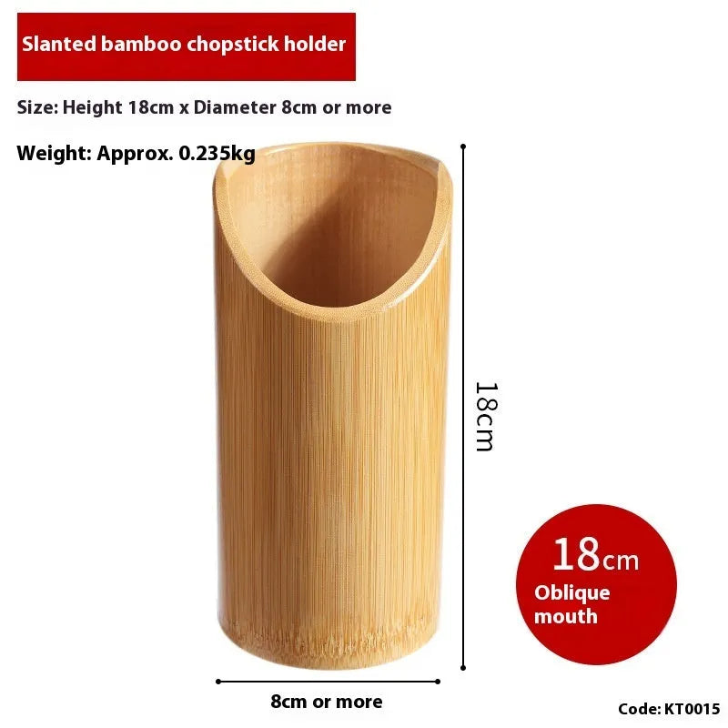 Bamboo chopsticks holder tube in natural material with portable design for kitchen utensil storage