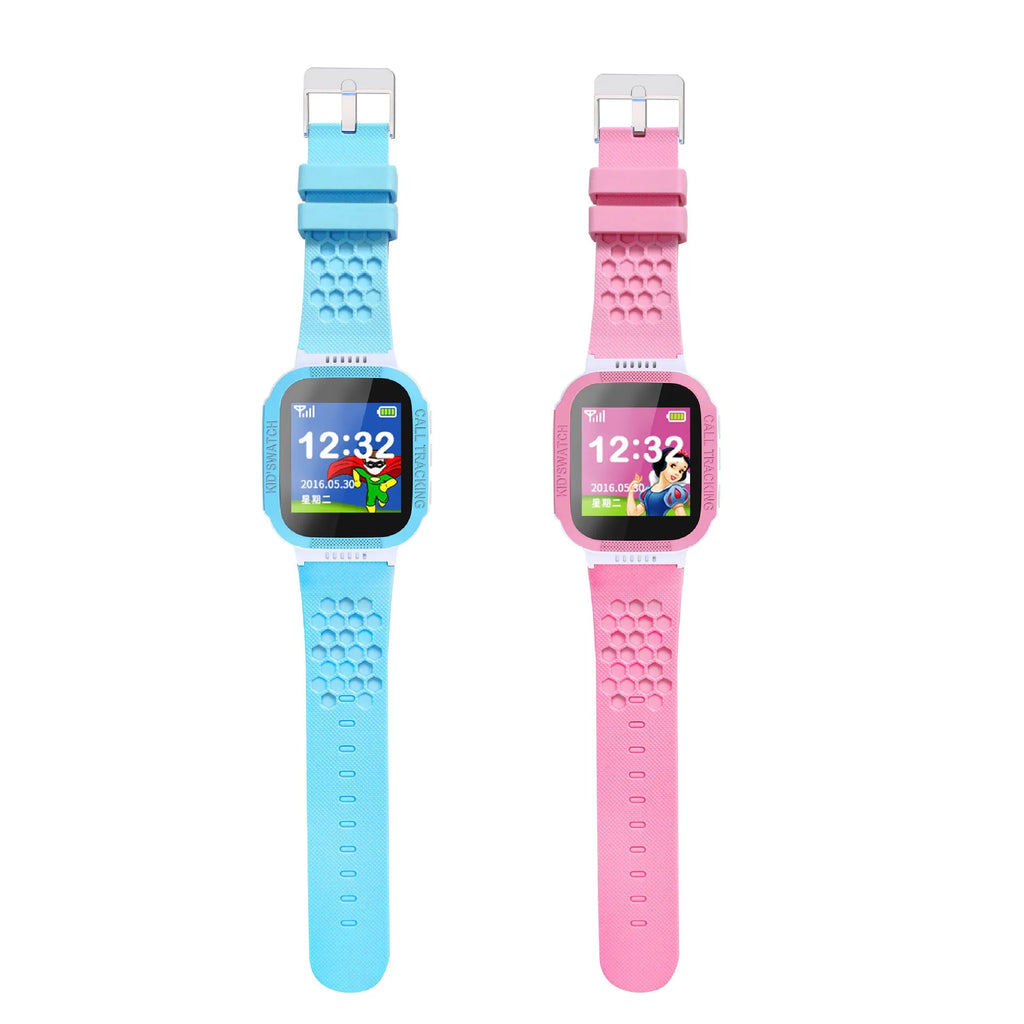 Blue children's phone watch with 1.44-inch IPS colour screen showing time display