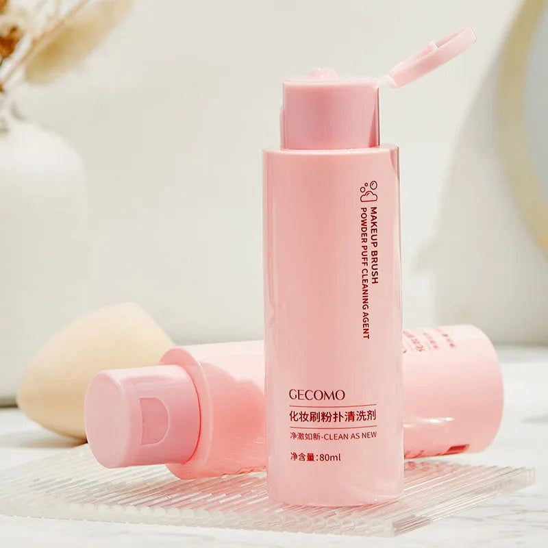 Makeup brush cleaner set with 80ml detergent bottle and 75ml wash-free spray for cosmetic tools