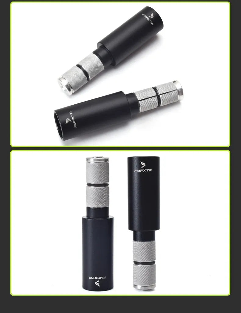 Silver aluminium alloy bicycle handlebar extension rod showing folding mechanism and adjustable length